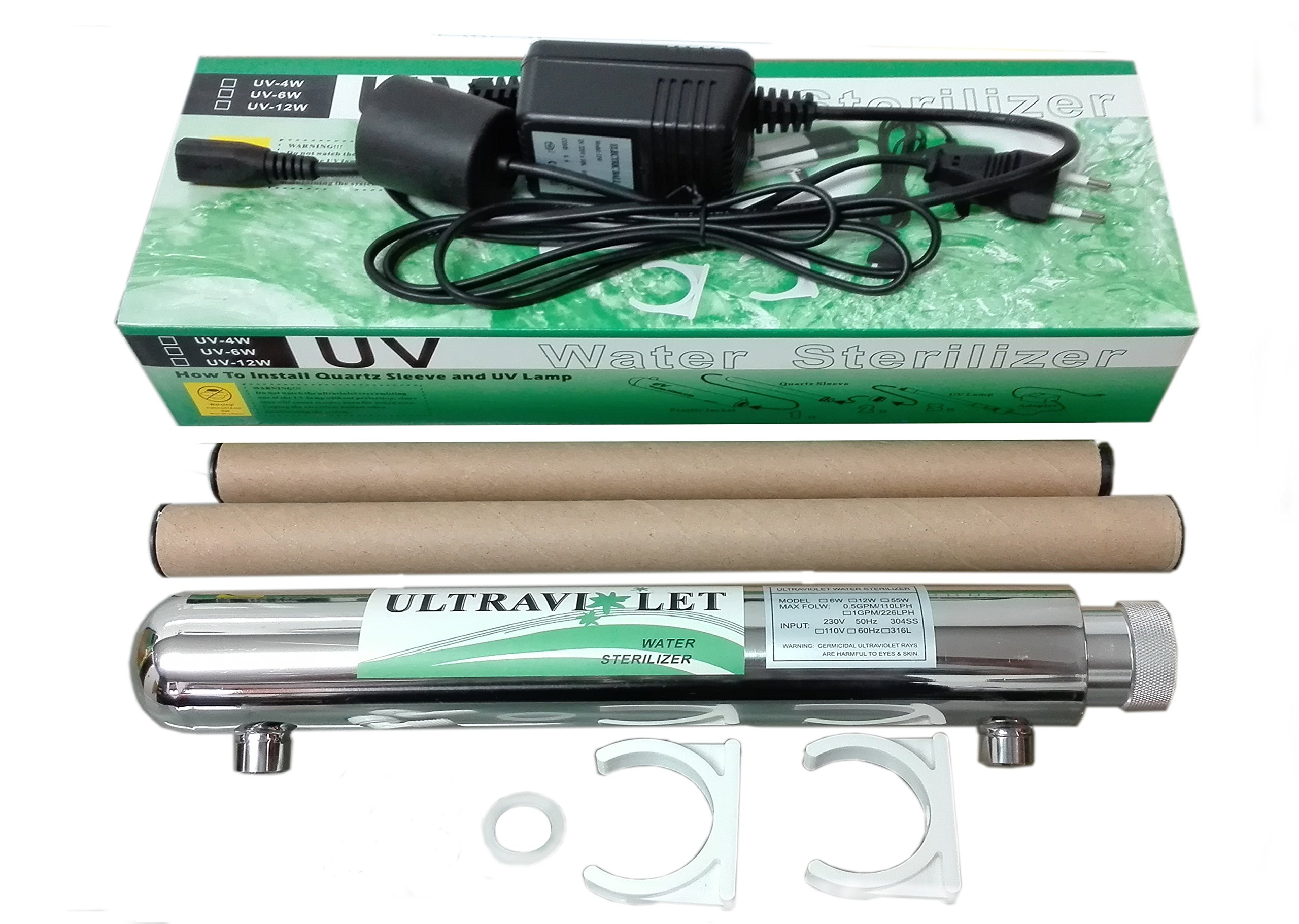 Depuragua - Kit Desinfección UV 6W | Acero Inox. duradero | Flujo 0.8 GPM | Esterilizador Agua sin Químicos | Compatible con Ósmosis Inversa, Filtro Grifo lampara ultravioleta