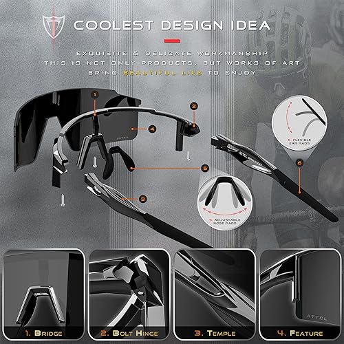 Vista 6 de ATTCL Gafas de sol de ciclismo de lujo para hombres y mujeres, gafas deportivas, protección UV 400 para ciclismo, esquí, conducción