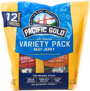 Pacific Gold Beef Jerky Original & Teriyaki - 24 Snack Size Packs (2 Bags of 12), Premium High-Protein Treats