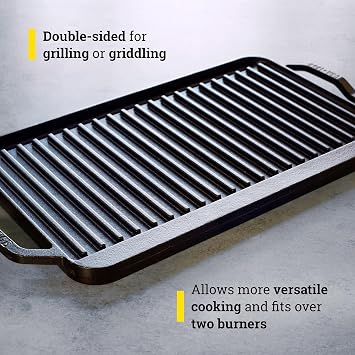 Lodge 19.5 X 10 Cast Iron Reversible Grillgriddle - Double Burner Griddle - Indoor & Outdoor Cooking - Superior Heat Retention - Reversible Grill Griddle - Made in the USA