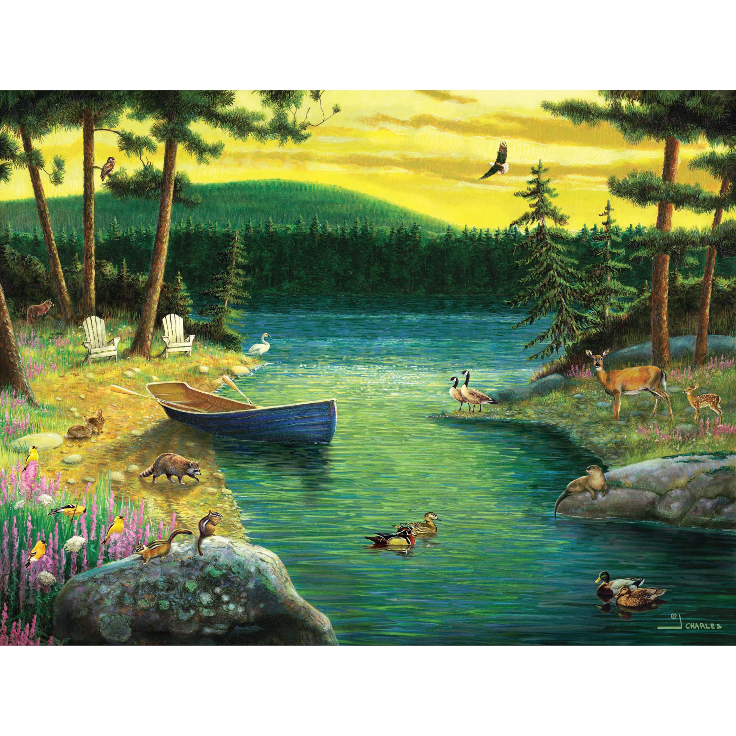 550 Piece Puzzle for Adults Canoe at Stream J. Charles Country Jigsaw 24X18 by KI Puzzles