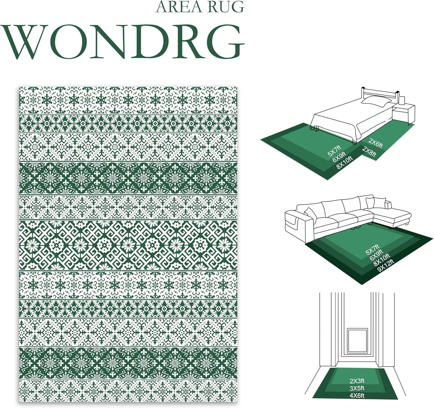 christmas area rug 8x10 green snowflake holiday decorative living room bedroom throw rug washable non slip soft low pile large carpet for kitchen entryway dining room home decor 8' x 10' (rectangular) xmas | green