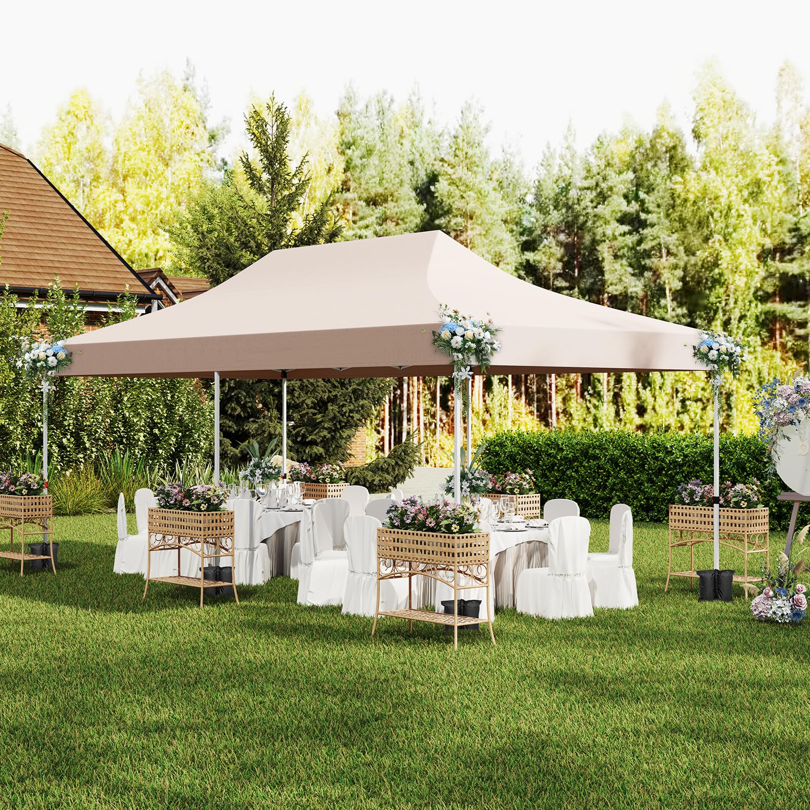 COSTWAY Pavillon 3x6m, Pop Up Faltpavillon mit 6 Seitenwänden & 6 Sandsäcke, Gartenpavillon Wasserdicht Stabil Winterfest, UV Schutz 50+, Partyzelt mit Tragetasche für Garten Party Hochzeiten (Beige)