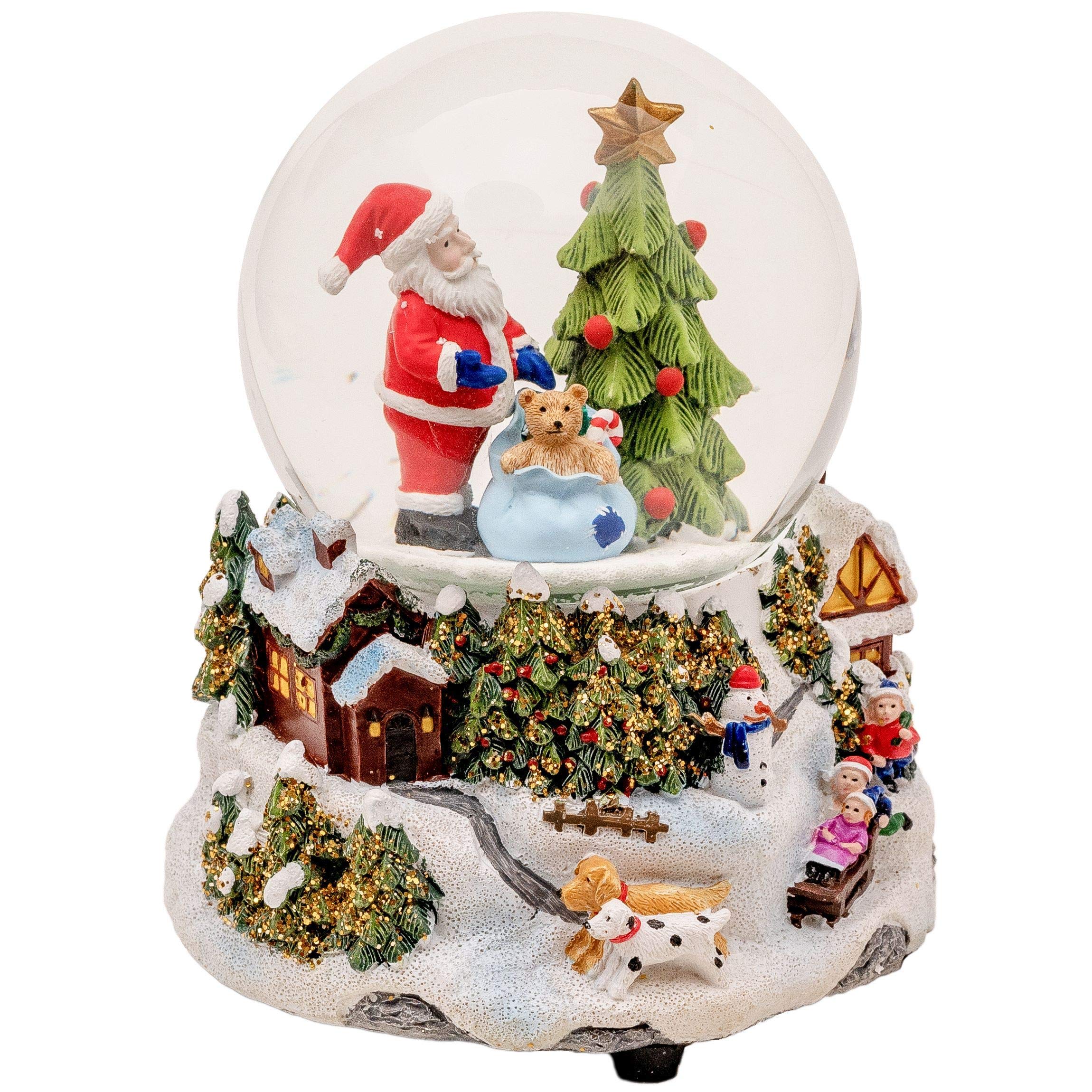 Wichtelstube-Kollektion XL LED Schneekugel Weihnachten elektrischer Schneewirbel, viele Melodien und Farbwechsel Glitzerkugel Weihnachtsdorf