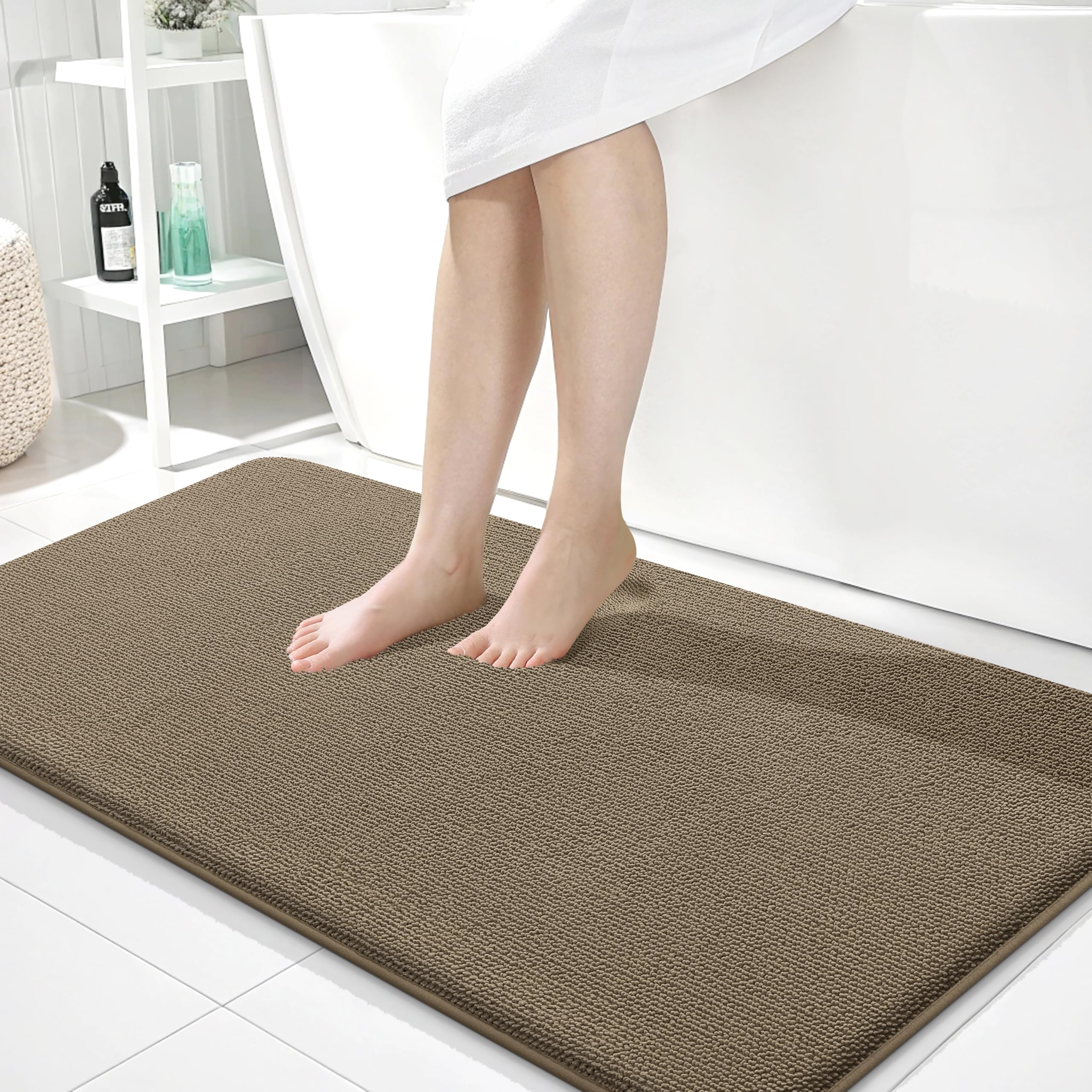 OLANLY Memory Foam Bathroom Runner Rugs 40x24, Absorbent Long Bath Mat, Tan
