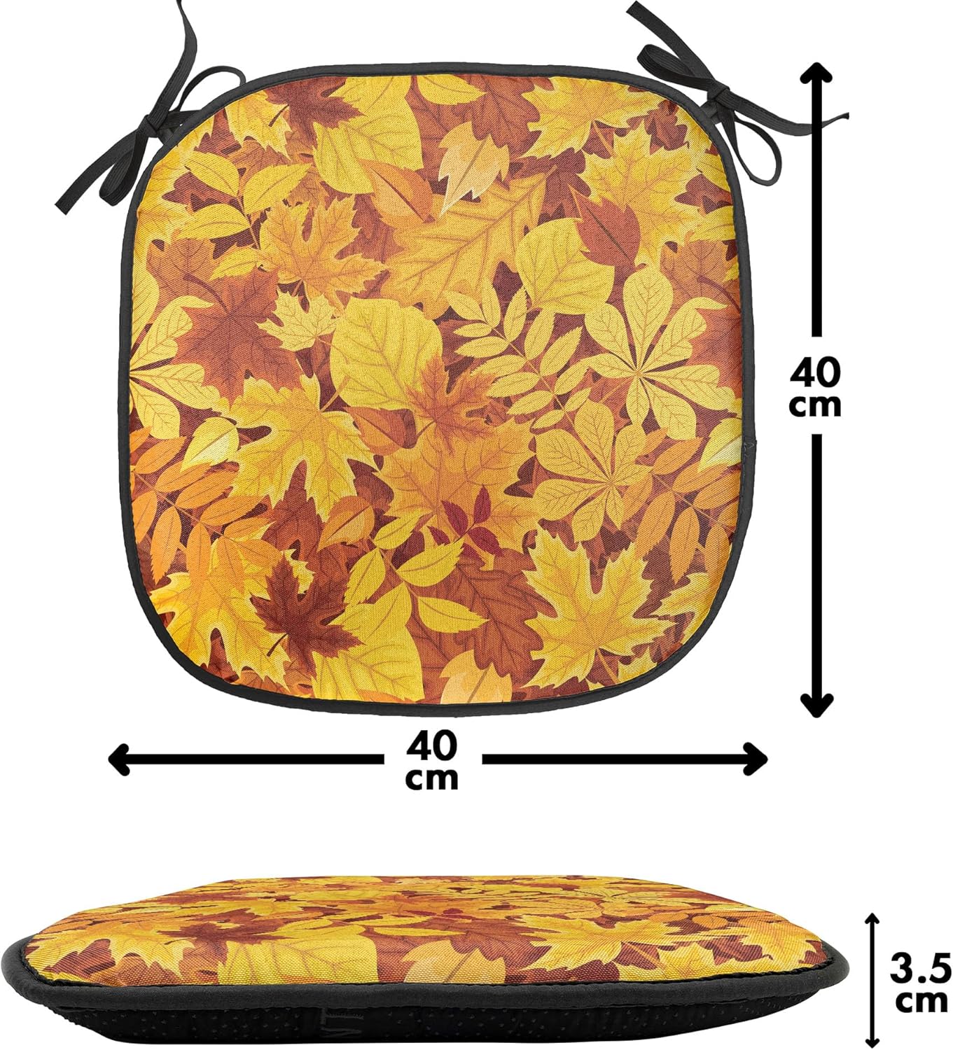 Ambesonne Autumn Chair Seating Cushion Set of 2, Shady Fall Oak Maple Tree Leaves on Faded Tones Seasonal Foliage Art, Anti-Slip Seat Padding for Kitchen & Patio, 16"x16", Earth Yellow Marigold