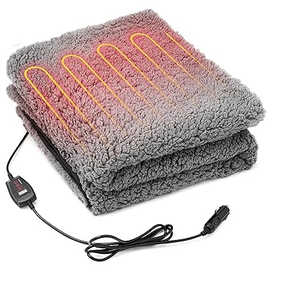 VaygWay Sherpa Fleece Heated Blanket ?�� 12V Heated Blanket for Car