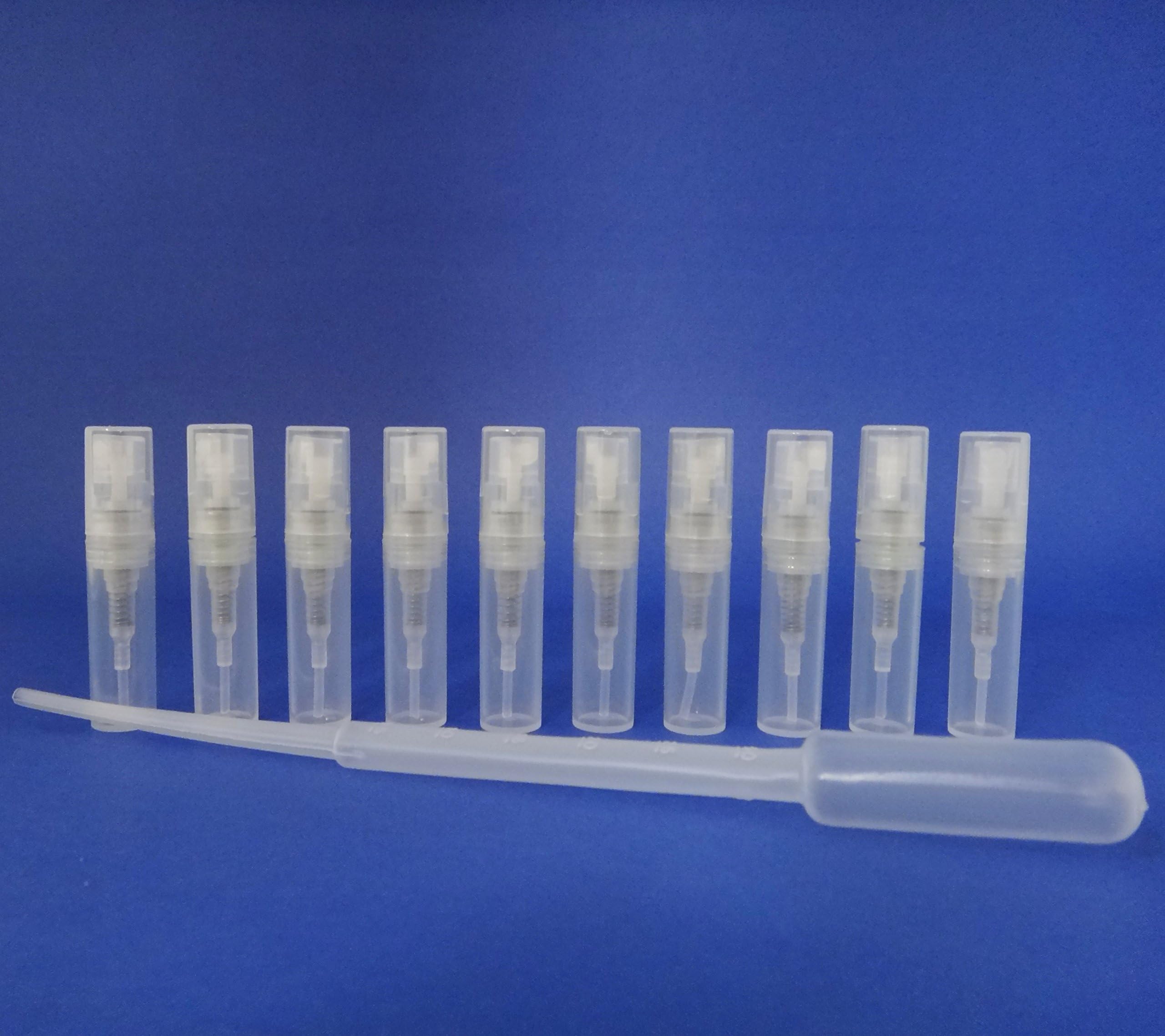 10 Pcs 2ml Refillable Atomizer Plastic Mini Spray Perfume Lotion Bottle with a Transfer Pipette