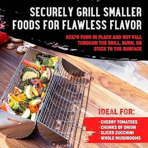 Miniatura 7 de Shizzo Cesta enrollable para parrilla, cesta grande de acero inoxidable para parrilla, estante de red portátil para acampar al aire libre para