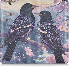 Cartoon Cute European Starling Birds Purple Premium Leather Toursuit car registration and insurance card holder Wallet Accessories Case for ID, Driver's License, Key Contact Information Cards