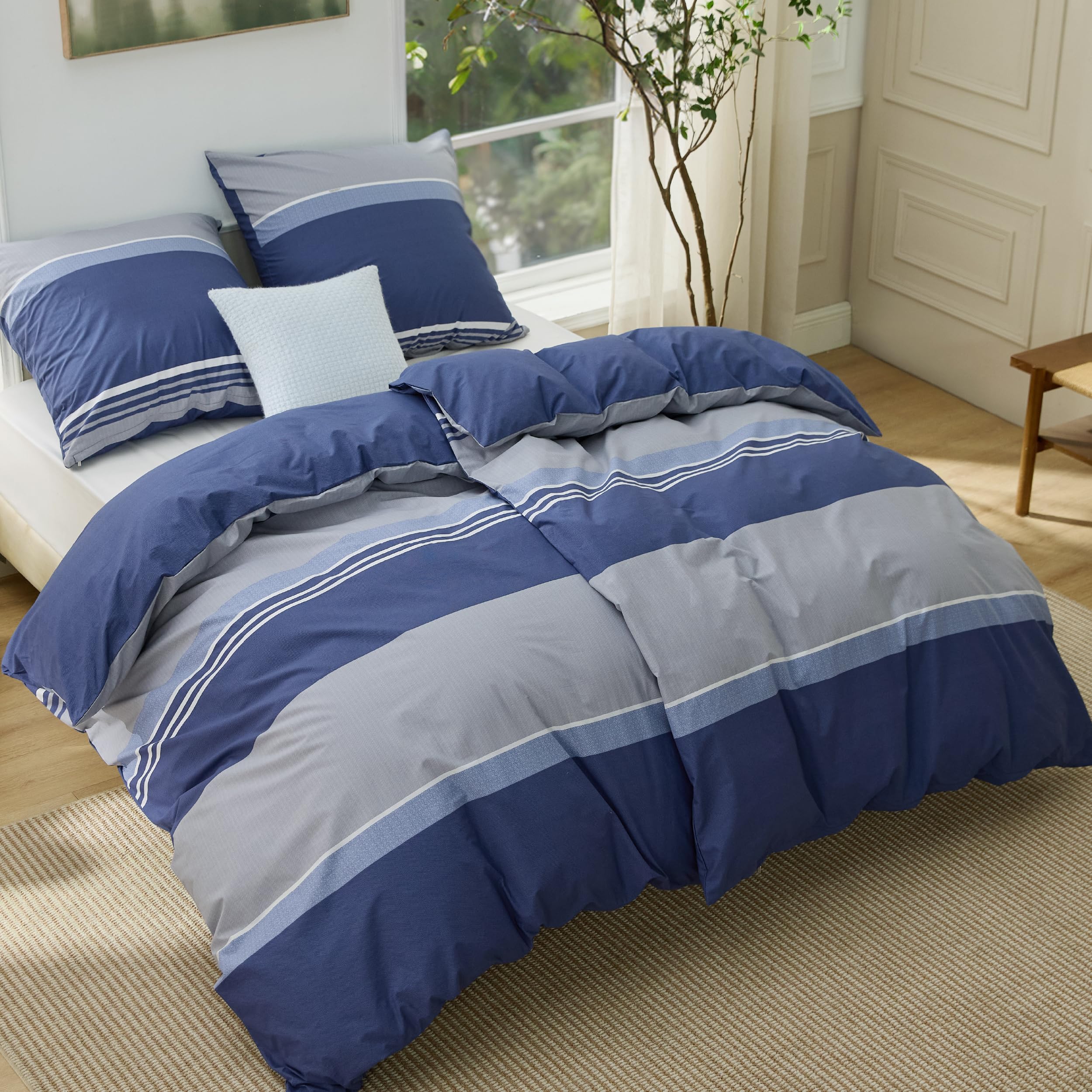 BEDSURE Bettwäsche Baumwolle - Bettbezug Set mit schickem Muster, weiche Bettbezüge mit Reißverschluss und 80x80cm Kissenbezug