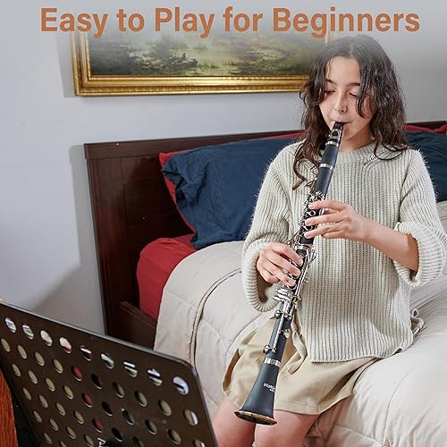 Miniatura 16 de Mendini by Cecillio Bb Clarinete - Instrumentos musicales para principiantes Woodwind Band & Orchestra, incluye estuche, soporte, bolsillo, Negro