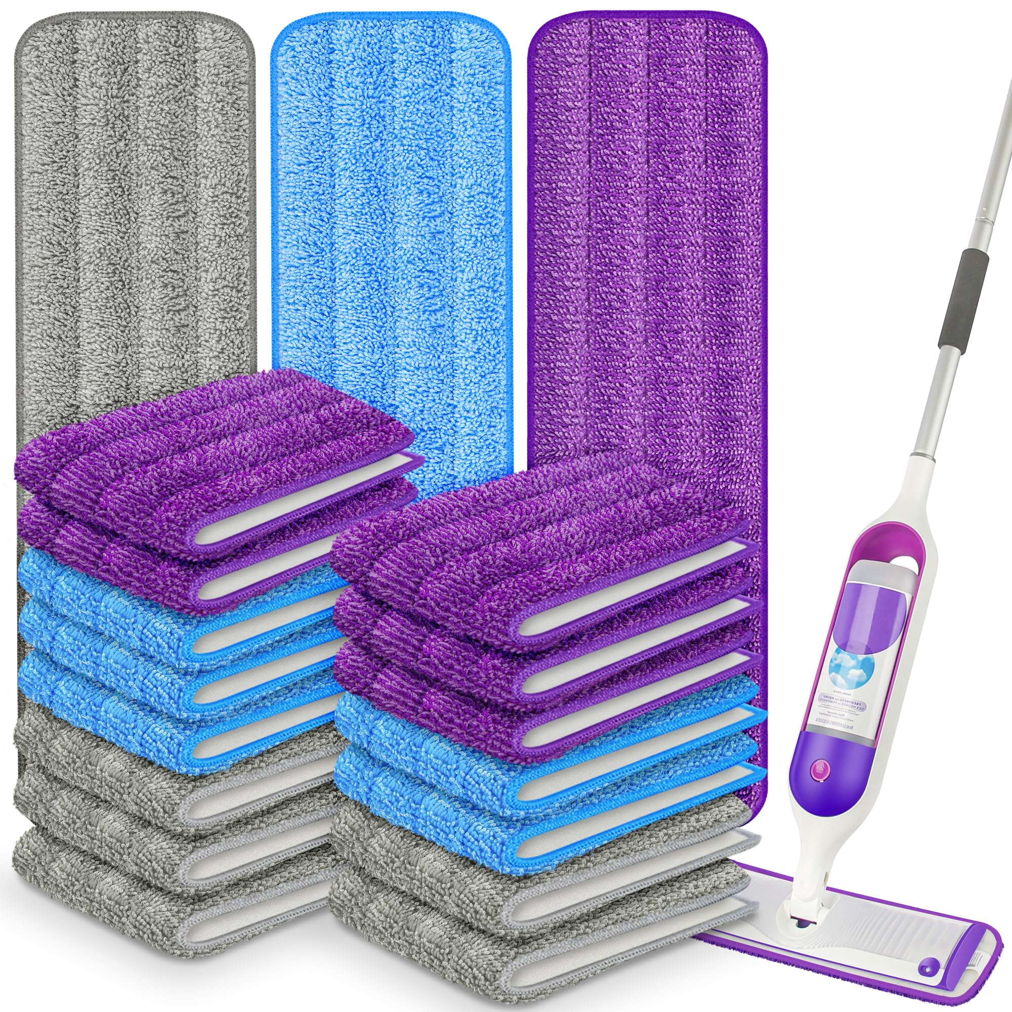 Paquete de 18 almohadillas reutilizables compatibles con Swiffer PowerMop, almohadillas de microfibra lavables a máquina, duraderas y altamente absorbentes, adecuadas para todo tipo de suelos