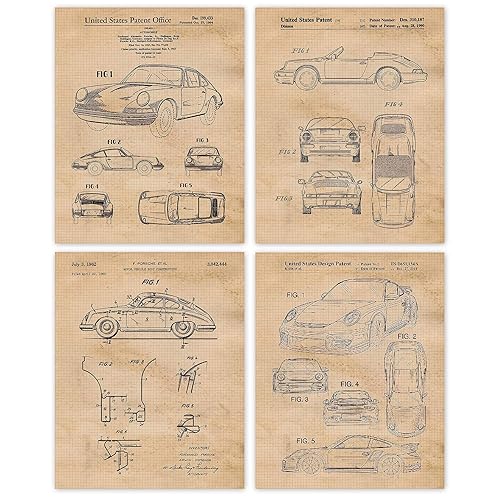 Vintage Classic 911 Auto Patent Prints Set of 4 8x10 Unframed Photos Wall Art Decor Gifts Under 20 for Home Office Garage Shop Man Cave College