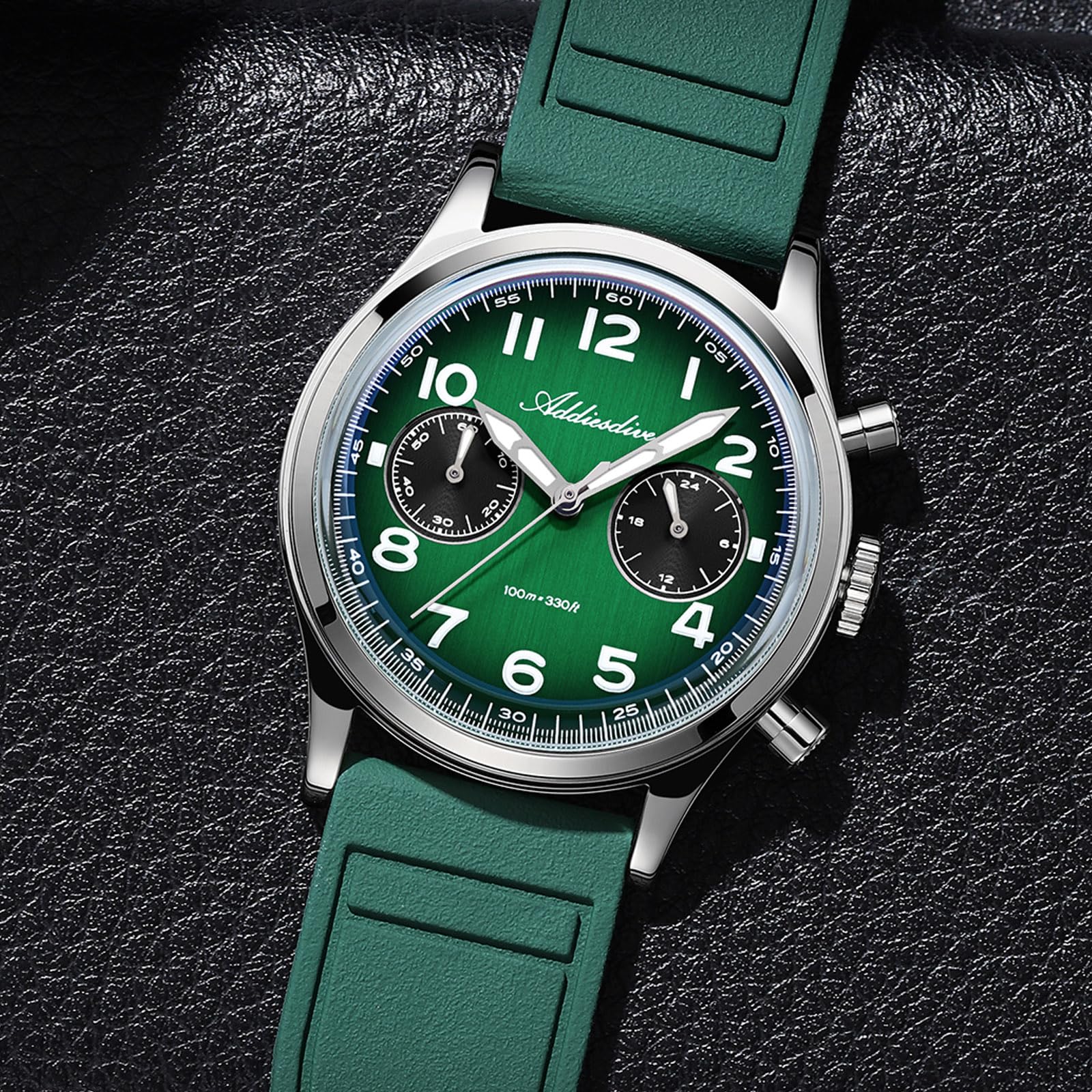 ADDIESDIVE 38 MM Orologio Uomo VK64 Movimento Cronografo FKM Cinturino in Gomma Fluorata Quadrante Panda Analogico Luminoso 100 M Impermeabile AD2516 Sportivo Casual