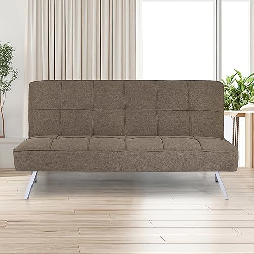 Miniatura 10 de Naomi Home Zoe - Sofá cama futón de piel sintética, moderno sofá cama plegable convertible con patas cromadas, mini sofá pequeño de cuero reclinable