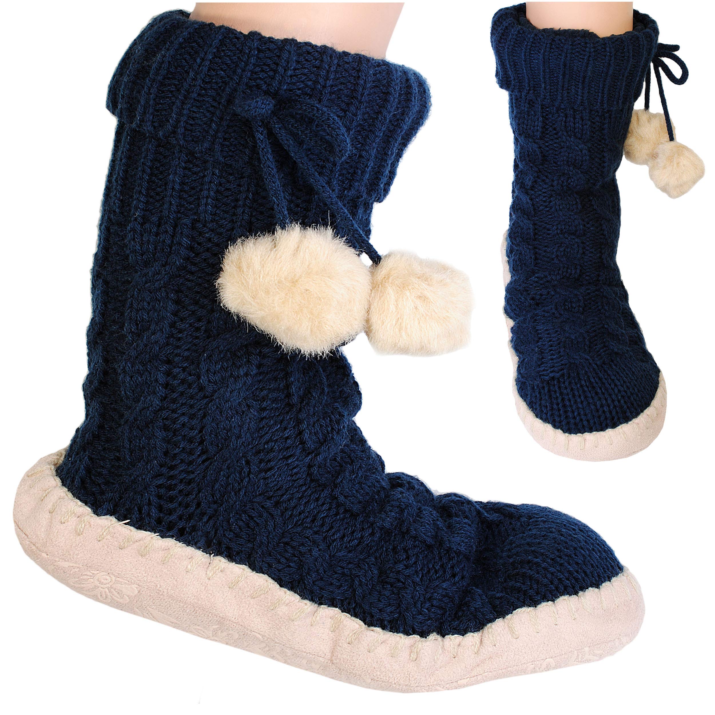 alles-meine.de GmbH 3 Paar Hüttenschuhe/Pantoffel/Hausschuhe - Strick - FARB-Mix - Flausch gefüttert - Größe 36 bis 41 - Sohle rutschfest - für Kinder & Erwachsene - Pl..
