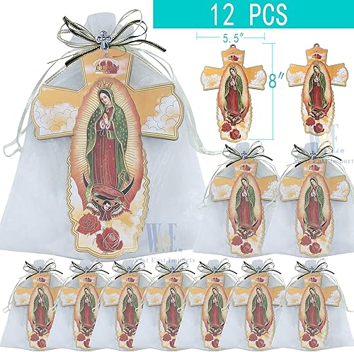 Vista 2 de WE Memorial favor 12PCS Nuestra Señora de Guadalupe Cruz de ParedRecuerdos para Novenario Aniversario (blanco)
