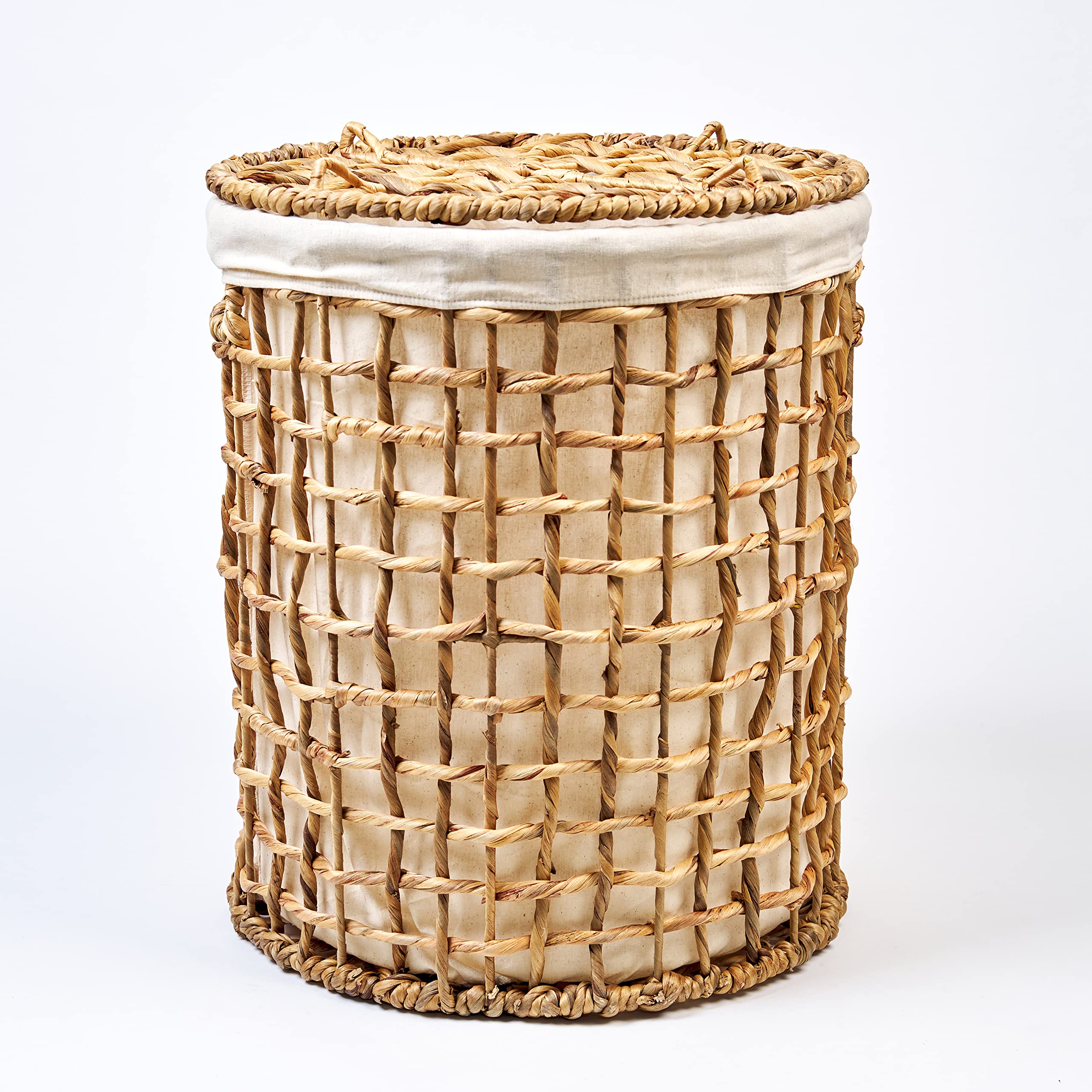 HomesmithsLarge Natural Water Hyacinth Laundry Hamper Dia-42 x H50 cm