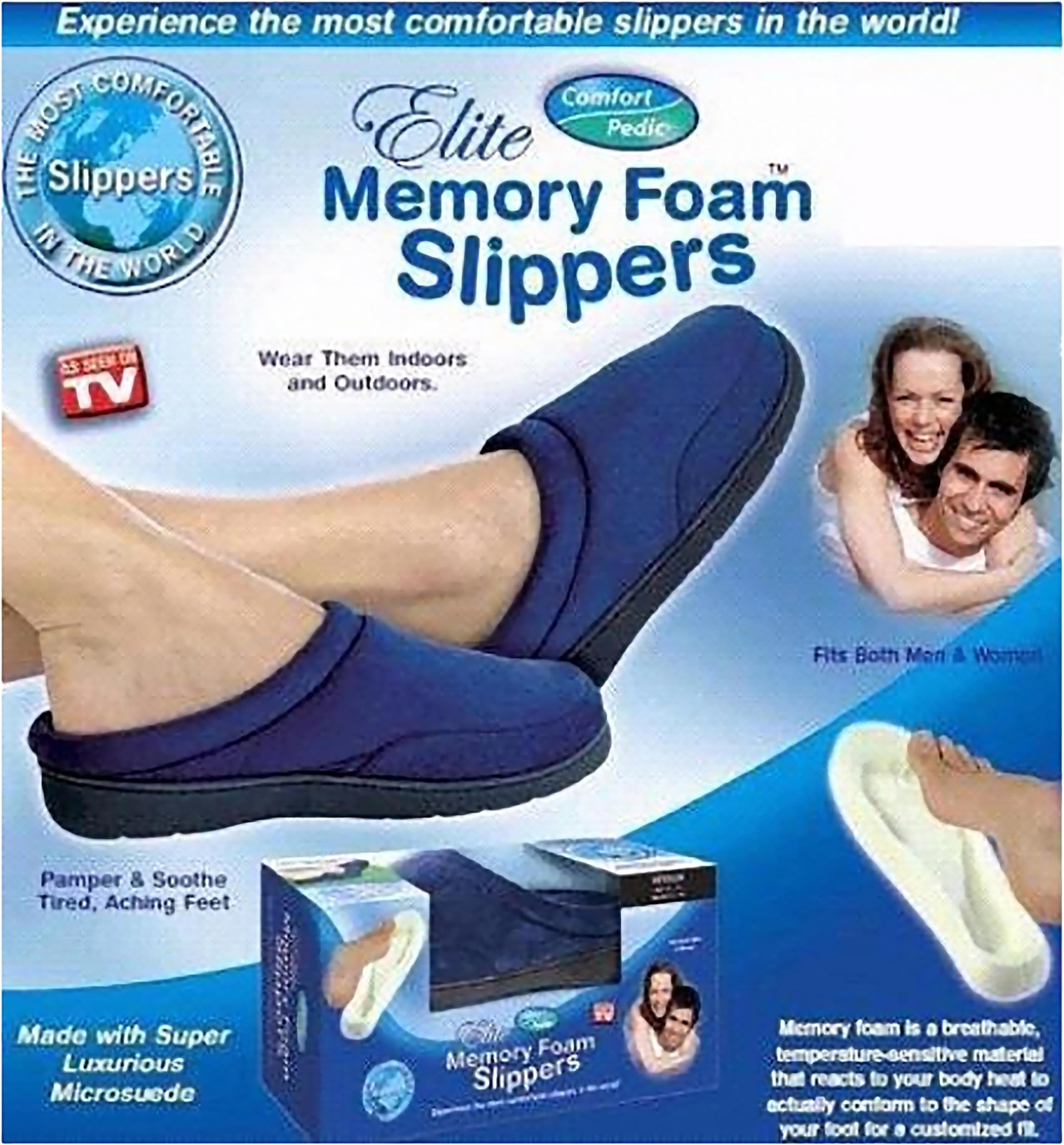 Elite Comfort Pedic Memory Foam Slippers- Medium (M 7.5-8.5/ W 9-10.5)