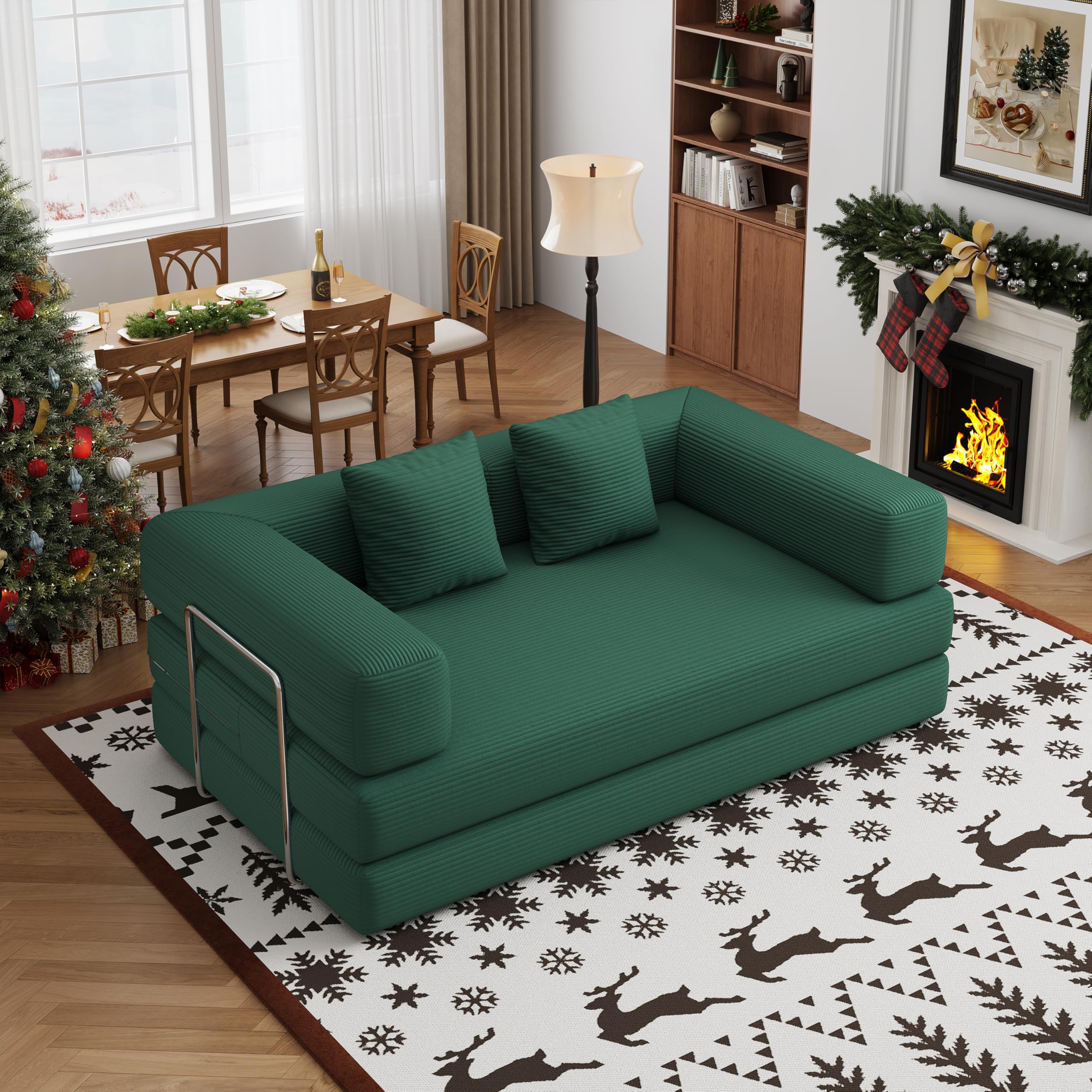 Photo 1 of 59.0 Inch Convertible Sofa Bed, 4-in-1Futon Sofas Bed Pull Out Sleeper Couch, Modern Deep Seat Sofa for Living Room, Corduroy Boneless Couches for Bedroom, Apartment, No Assembly (Green, 59” 2 Seat)
