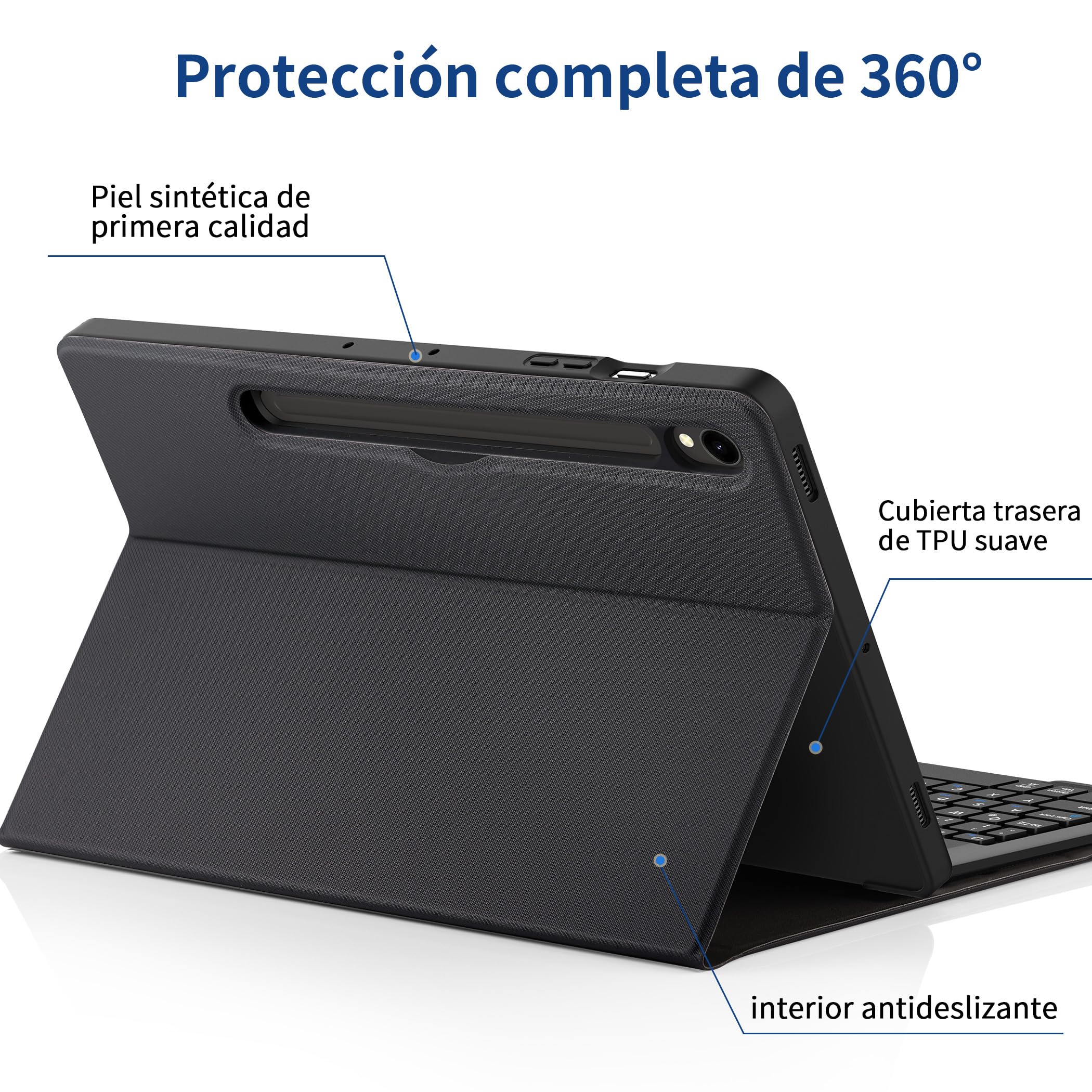 EasyAcc Funda con Teclado para Samsung Galaxy Tab S10 Lite 5G / S10 FE / S9 FE / S9 10.9" / 11" (2025/2023) con Película, Teclado Español Ñ Bluetooth Desmontable, Negro