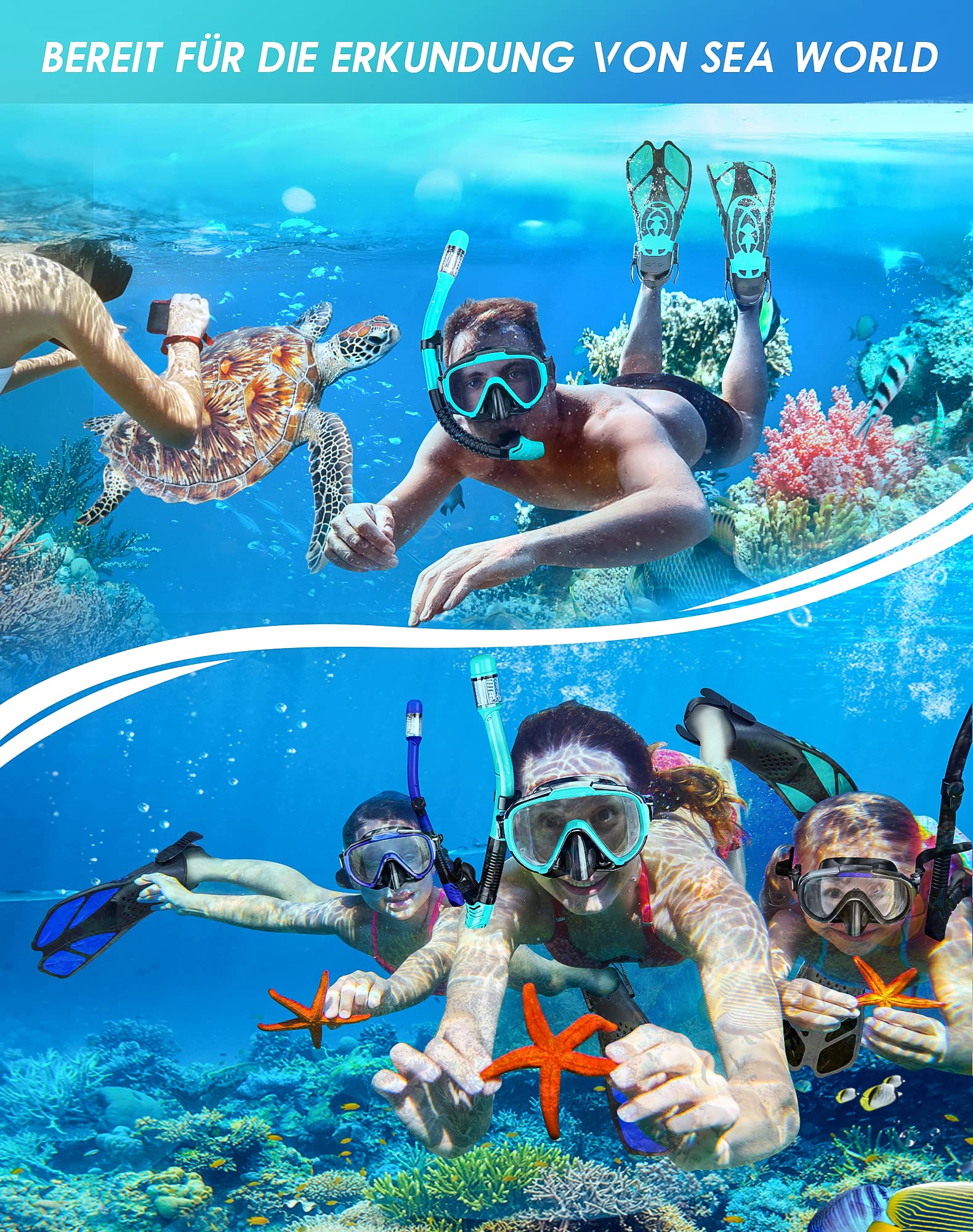 Schnorchelset Erwachsene mit Verstellbare Taucherflossen Anti-Leck & Anti-Fog Taucherbrille und Dry Schnorchel, 3 in 1 Professionell Schnorcheln Set für Schnorcheln und Schwimmen