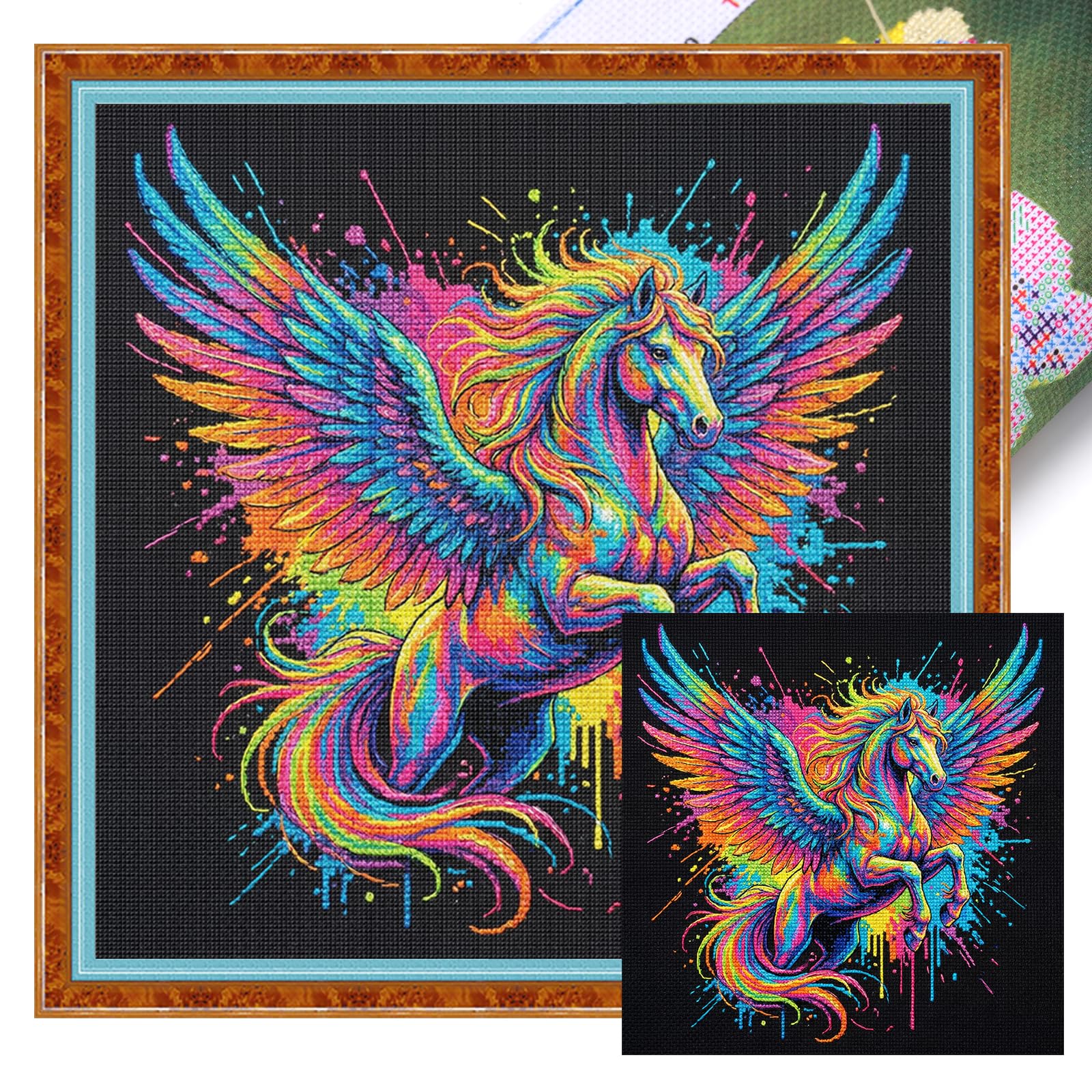 Poetrydraw Colorful Splash Pegasus Full 14Ct Diy Stamped Embroidery Needlepoint Starter Kits 11.81X11.81inch Cross Stitch Art And Crafts Kits For Beginners Adults Home Decor (Colorful Splash Pegasus)