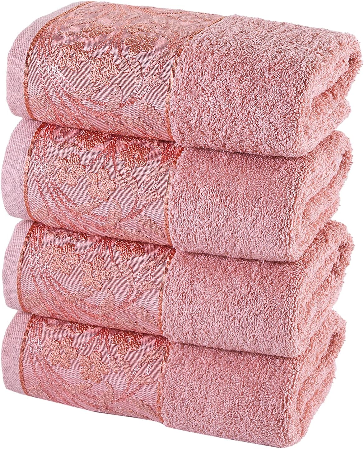 HALLEY Decorative Turkish Hand Towels Set, 4 Pieces- Highly Absorbent & Fade Resistant Fabric, 100% Cotton - Pink