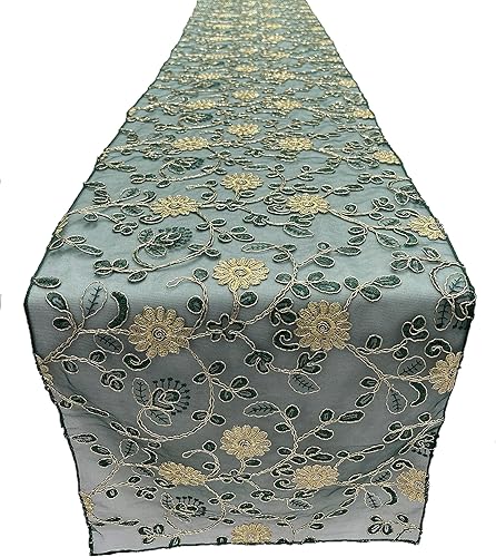 Miniatura 8 de Telón de fondo King Inc 12 pulgadas de ancho x 90 pulgadas de largo bordado metálico decoración de boda rosa sobre malla verde menta