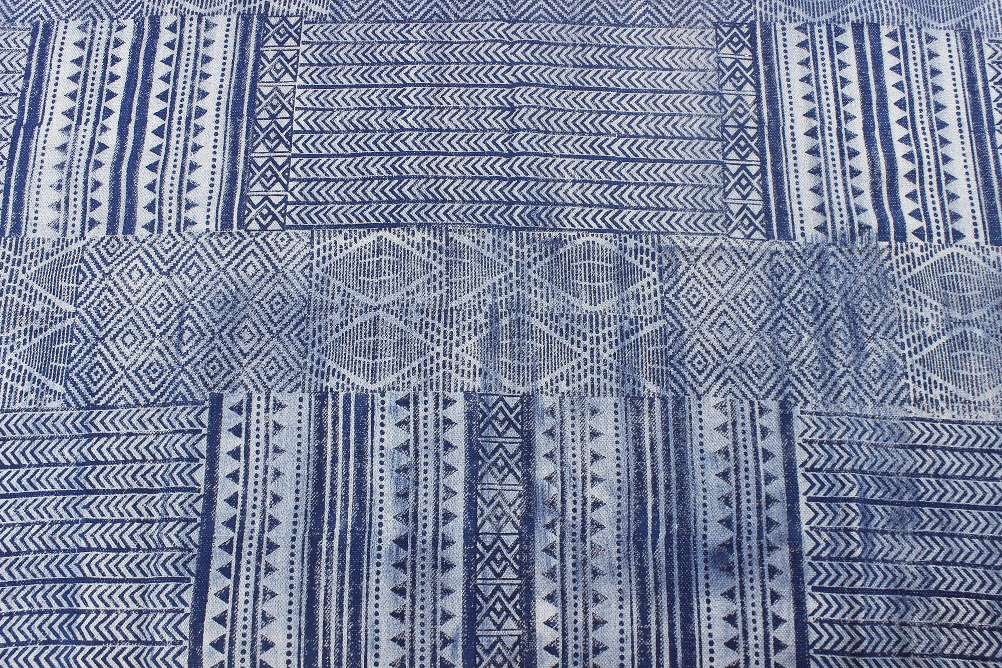 Tappeto indiano fatto a mano, 100% cotone, stampa astratta, blu, tappeto kilim, tappeto da bagno in cotone, tappeto per camera da letto, 180 x 240 cm