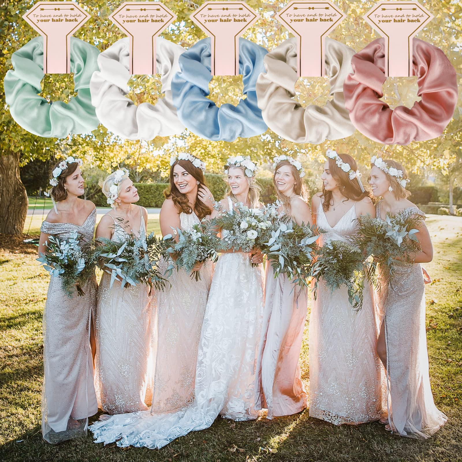 Amazon.com : Loanzeg Satin Bridesmaid Scrunchies Bachelorette Hair Ties Set  of 6 Bridal Shower No Damage Hairties ideas Gift for Wedding Party Favors  Bridesmaid Proposal Gifts (12pcs Dusty Blue) : Beauty &
