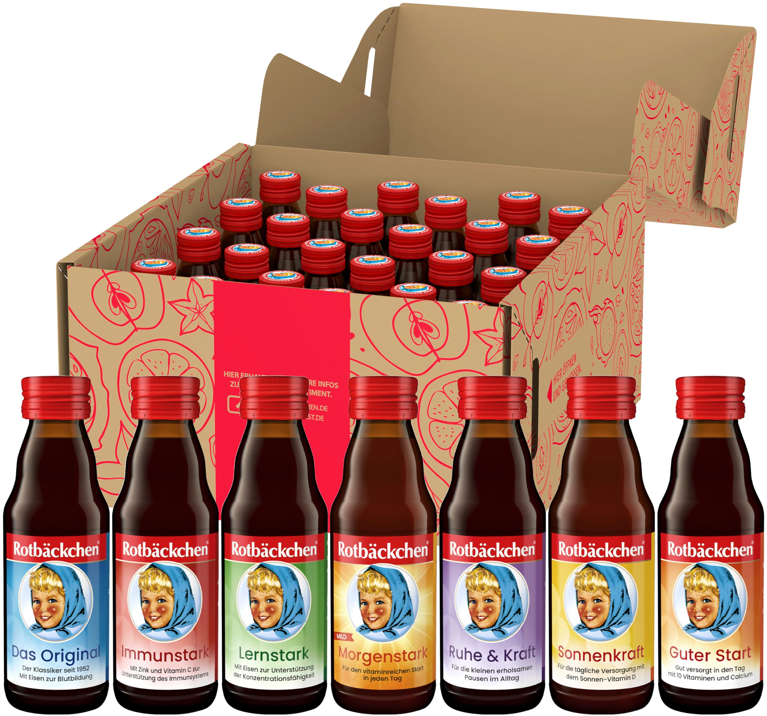 Rotbäckchen Probierpaket Mini, 7 verschiedene Sorten im 24er Pack (24 x 125 ml), Flasche