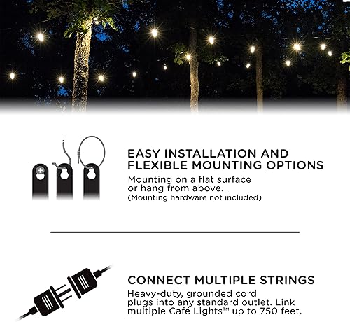 Miniatura 3 de Enbrighten Guirnalda de luces LED clásicas para café, 36 pies, 18 bombillas acrílicas, interiorexterior + enchufe Wi-Fi UltraPro, 2 tomas de