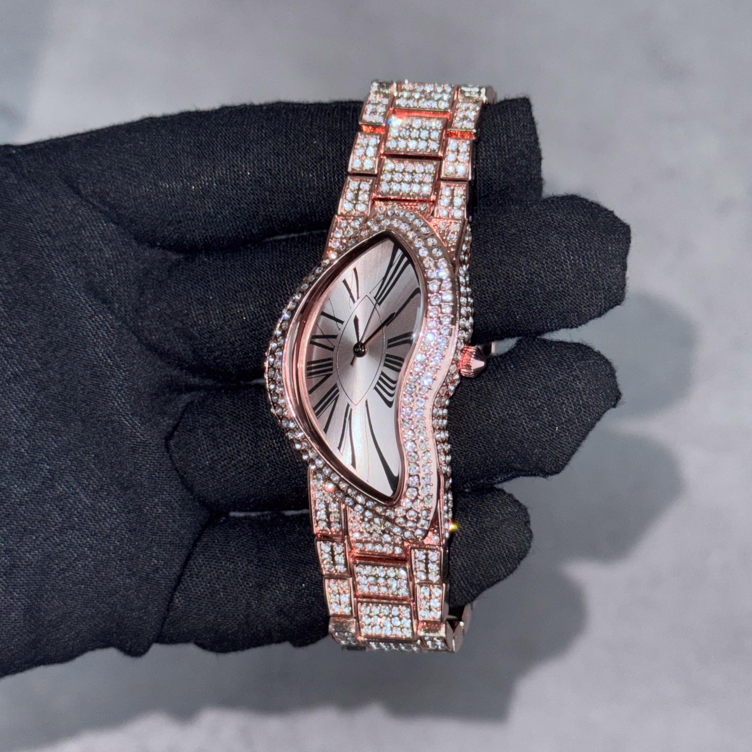 Orologio analogico da uomo completamente ghiacciato da 30 mm con quadrante asimmetrico – Damond's – Design elegante tempestato, orologio elegante regalo per lui
