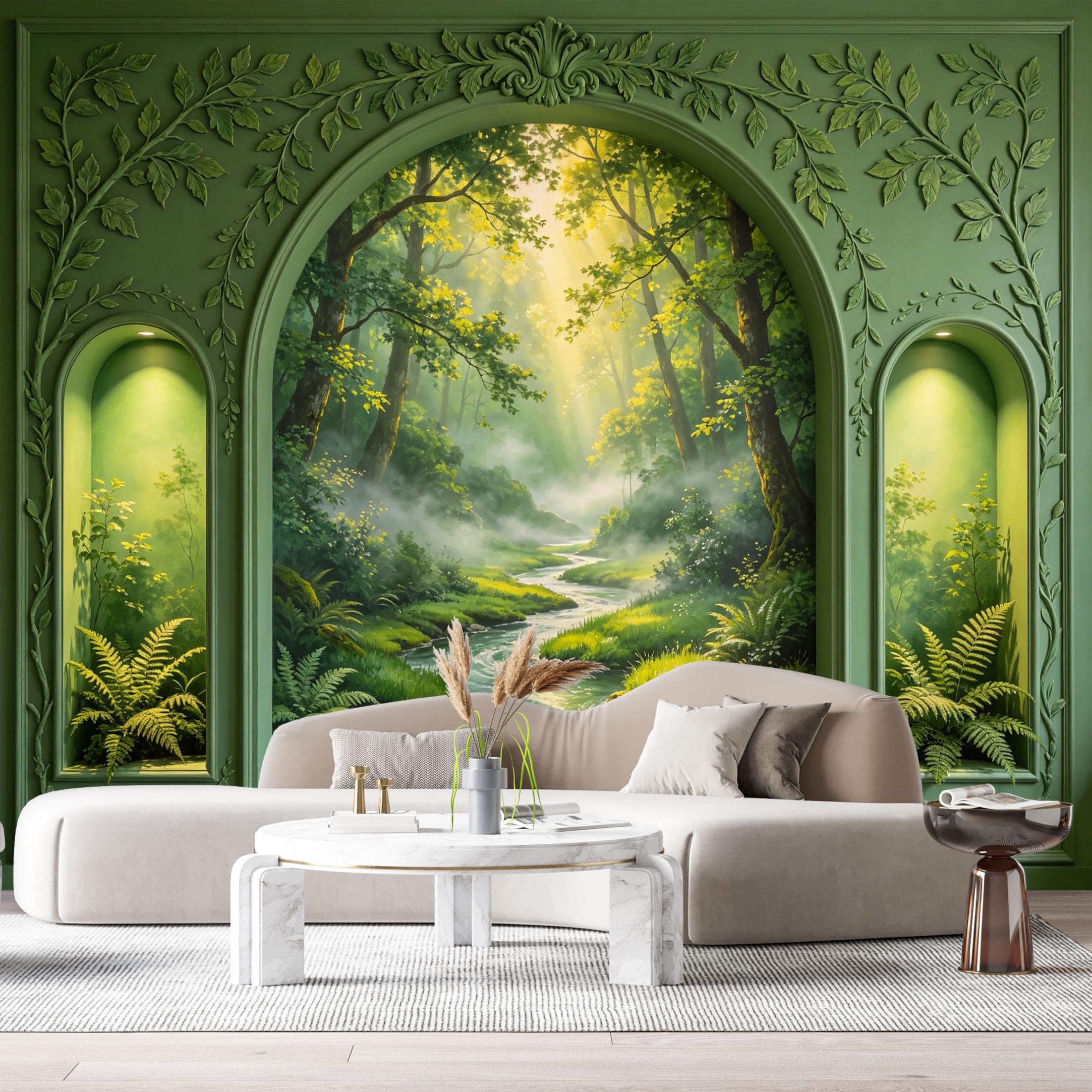 Custom Size Wall Murals Forest Classical Ornate Archway 3D Trompe L'Oeil SelfAdhesiveWall Fabric Removable Wallpaper Wall Decor for Living Room Bedroom Bathroom
