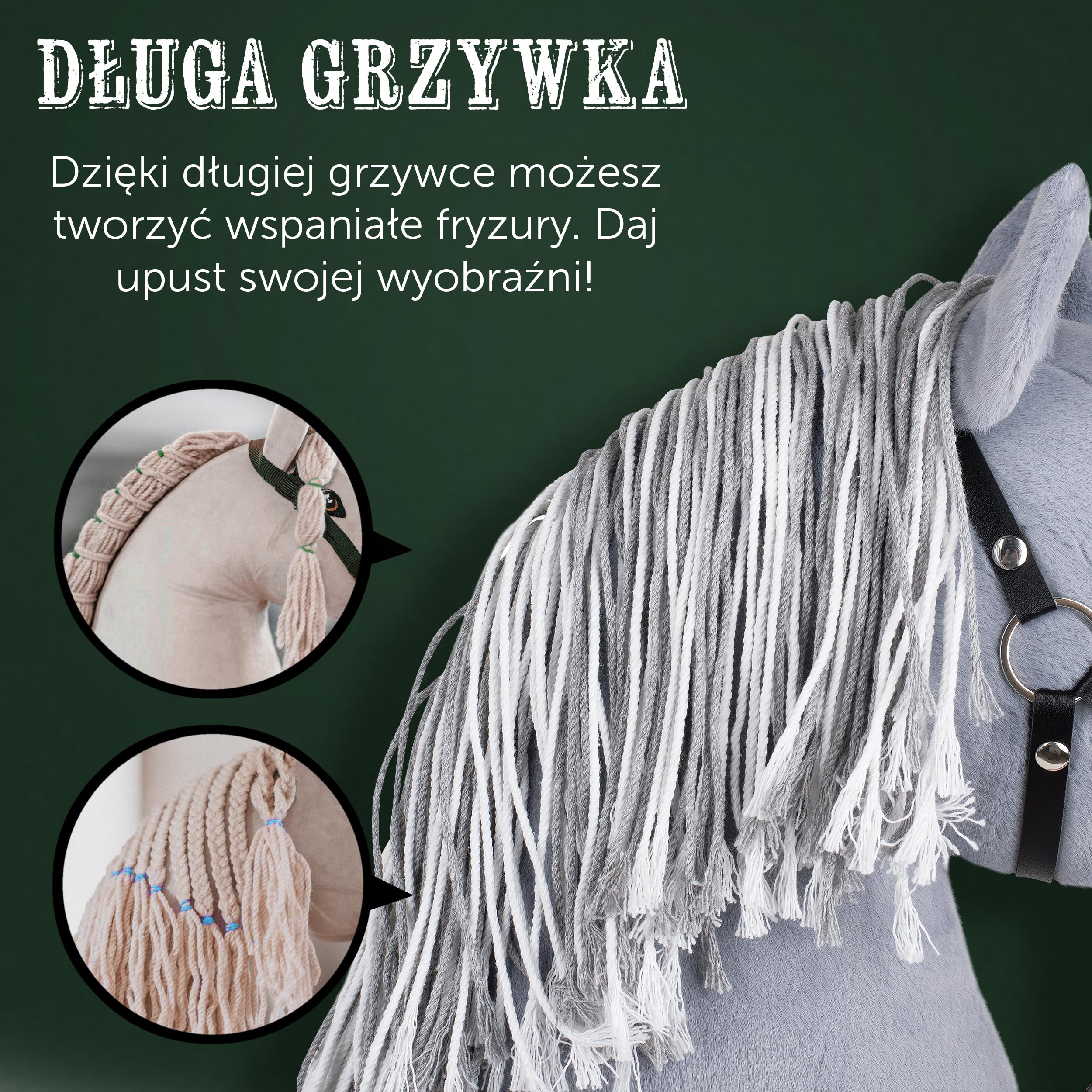 Pink Papaya Hobby Horse z uzda i trense, koń kijowy do hobby, konik do jazdy konnej dla dzieci