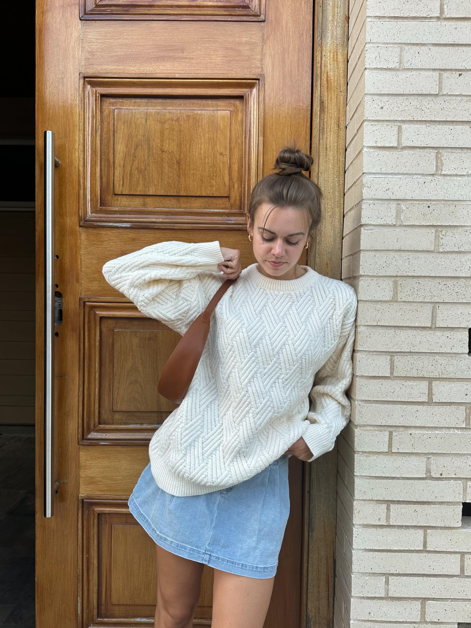 Aelfric Eden Oversized Rundhals Strickpullover Unisex Zopfmuster Pullover Sweater Leichter Freizeit Feinstrickpullover