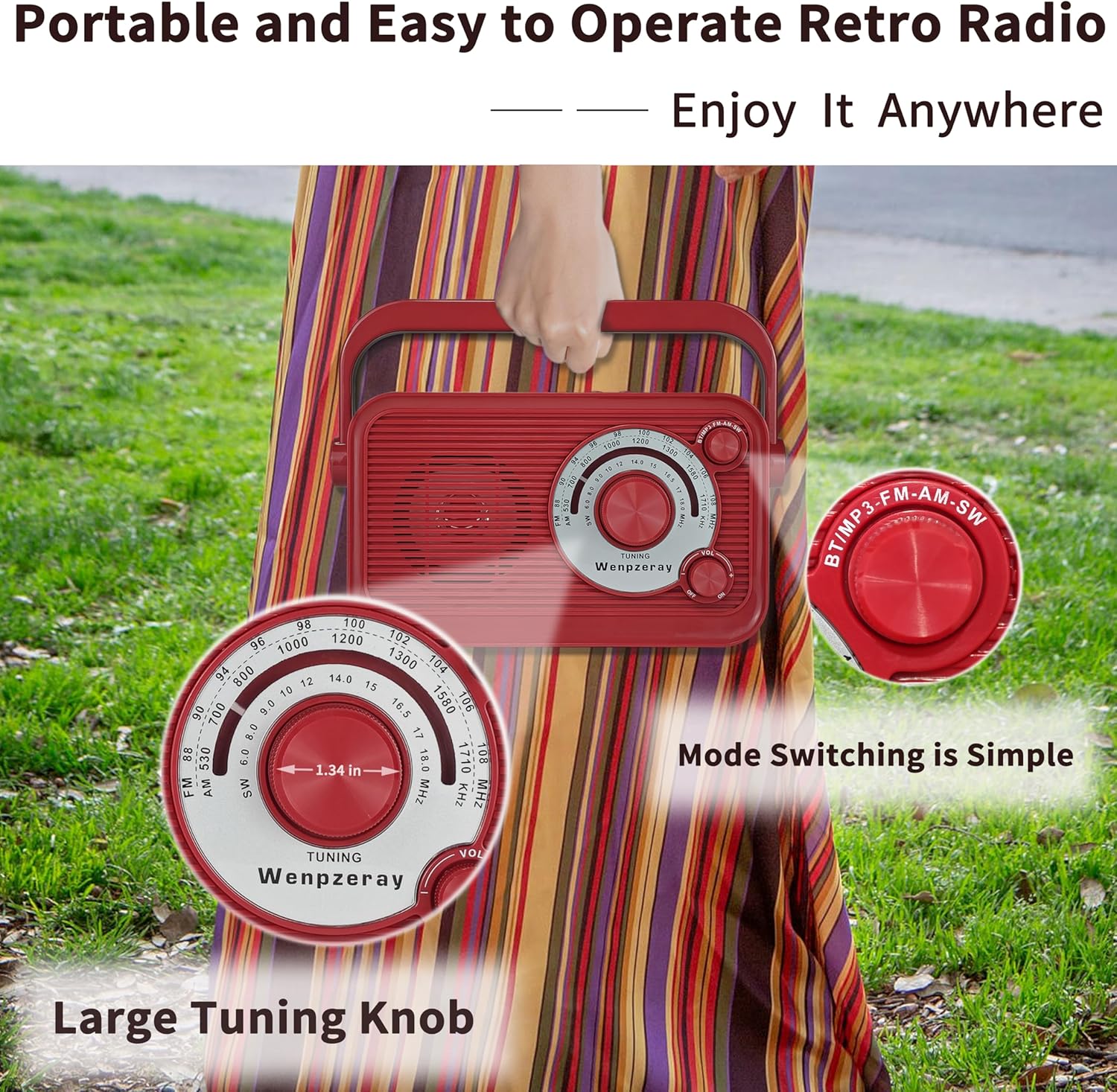 Y-706 Portable Pocket Radio AM FM SW Band Receiver（Red） and D218 Retro Portable AM FM SW Radio Great Sound BT Speaker Radio (Red)