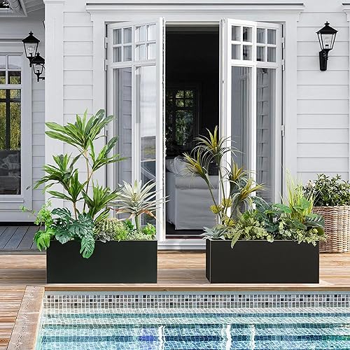 Miniatura 3 de Wallowa Maceta metálica pesada larga y grande para exterioresinteriores, caja rectangular de 38 pulgadas de largo x 15 pulgadas de ancho x 15