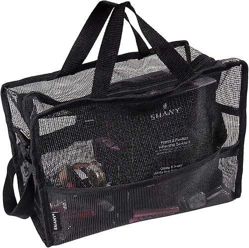 SHANY Bolsa de malla de viaje plegable para herramientas de maquillaje, bolsa de viaje grande transparente con correas para el hombro, resistente al