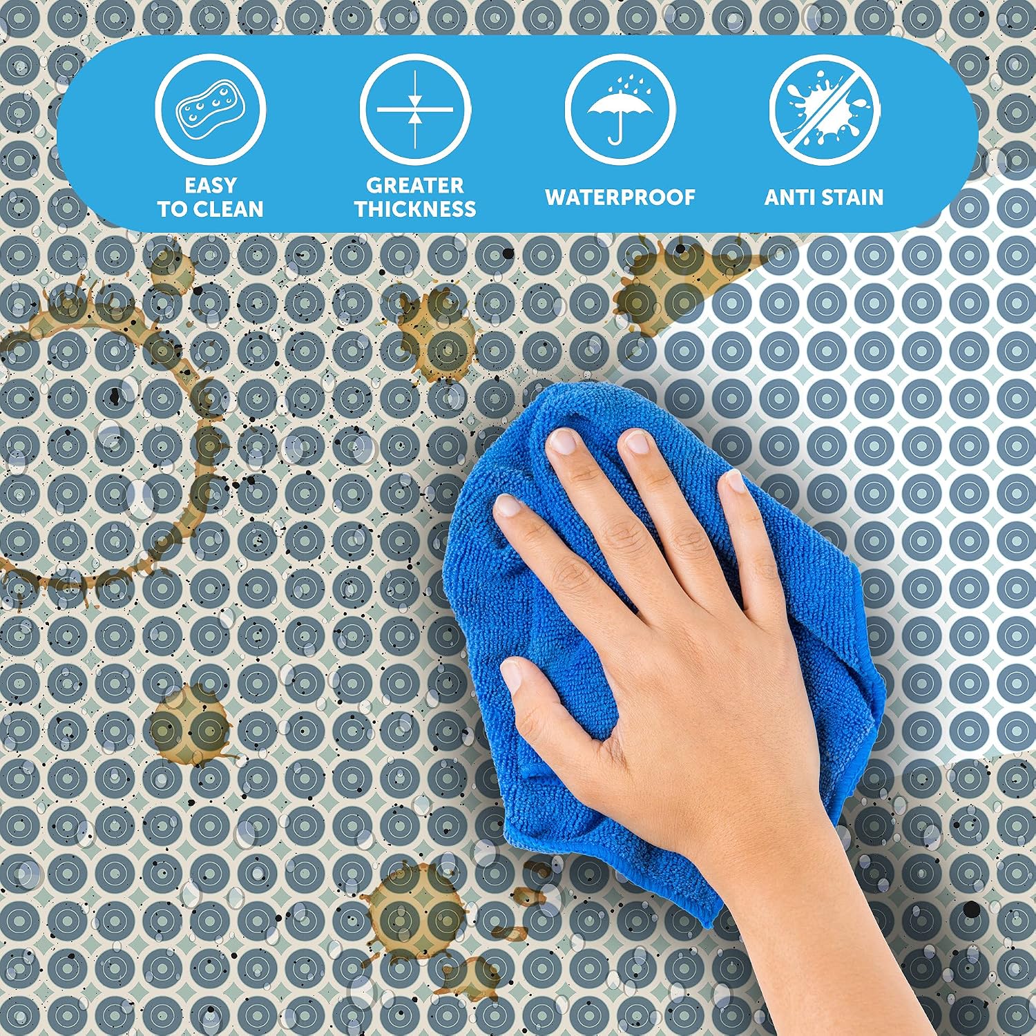 Venilia Patterned Adhesive Film, Awale Blue, 45 x 200 cm