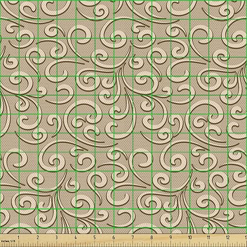 Miniatura 2 de Ambesonne Tela beige de The Yard, patrón de damasco de remolinos florales barrocos, estilo victoriano clásico en fondo retro antiguo, tela