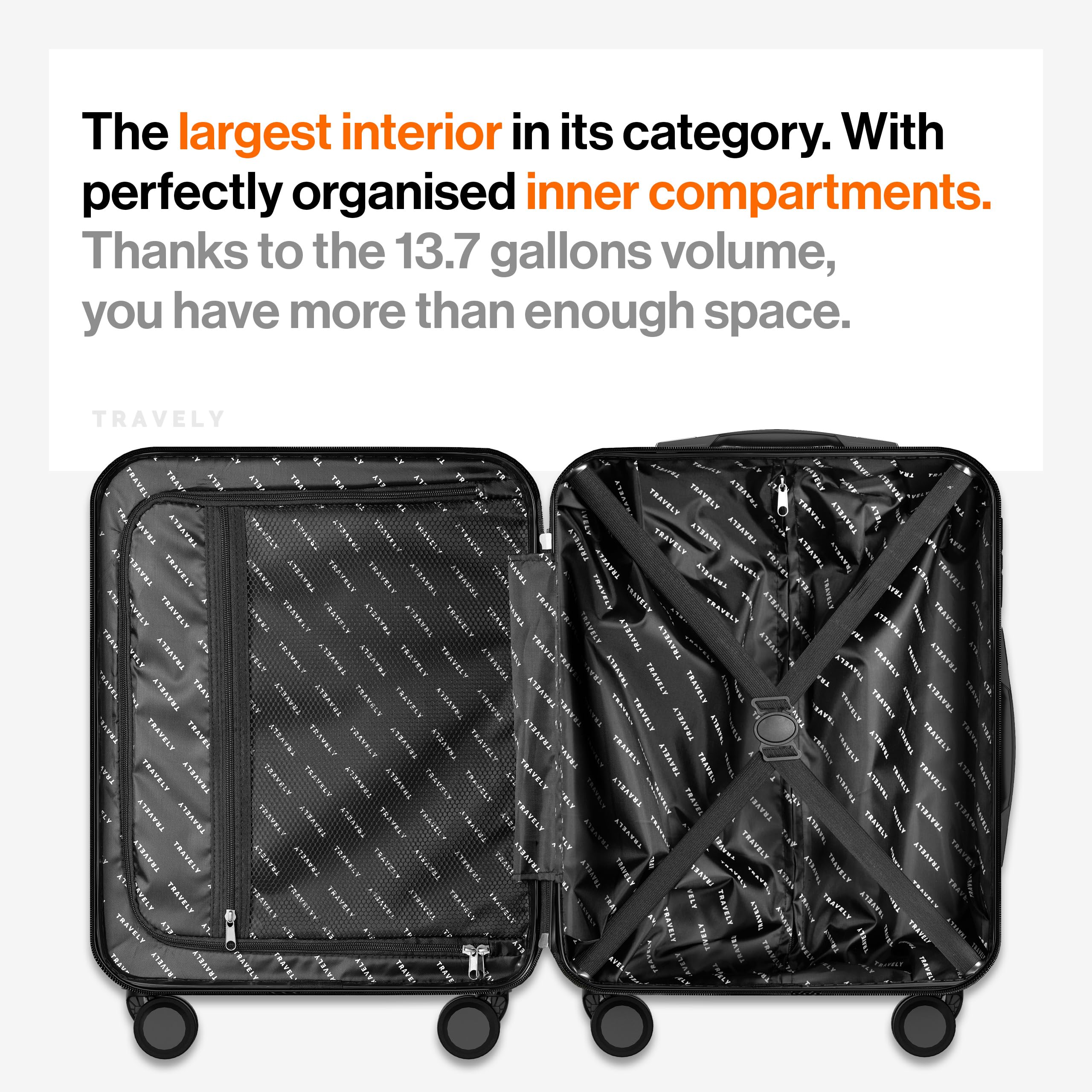 Walizka kabinowa premium Travely 56 × 45 × 25 cm – odpowiednia dla EasyJet, Jet2, British Airways i innych linii I Walizka kabinowa 36 l z plynnie toczacymi sie kólkami i praktycznym zamkiem TSA