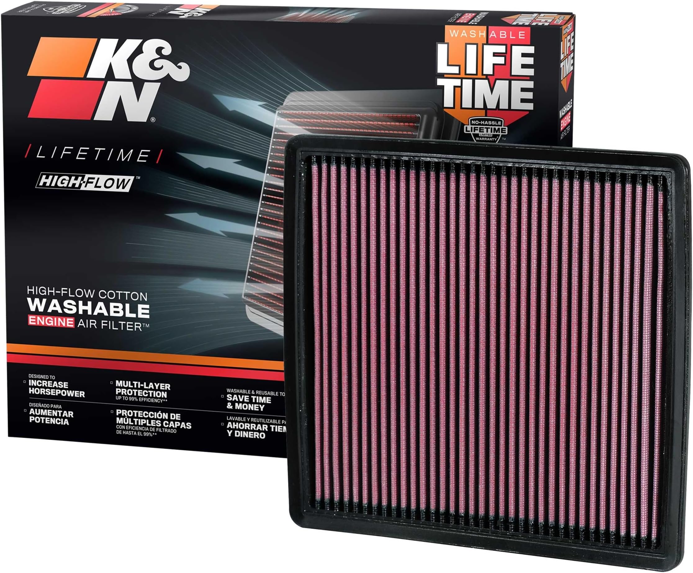 High-Flow Original Lifetime Engine Air Filter: Increase Performance, Premium, Washable: Compatible with 2007-2024 FORD/LINCOLN: Expedition, F150, F250, F350, F450, F550, F560, Navigator, 33-2385