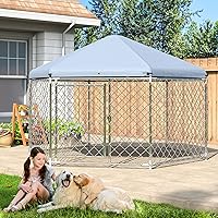 Vista 1 de Polar Aurora Perrera para perros al aire libre con techo, jaula grande para perros en el exterior con puerta de metal, perrera resistente