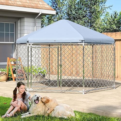 Polar Aurora Perrera para perros al aire libre con techo, jaula grande para perros en el exterior con puerta de metal, perrera resistente con