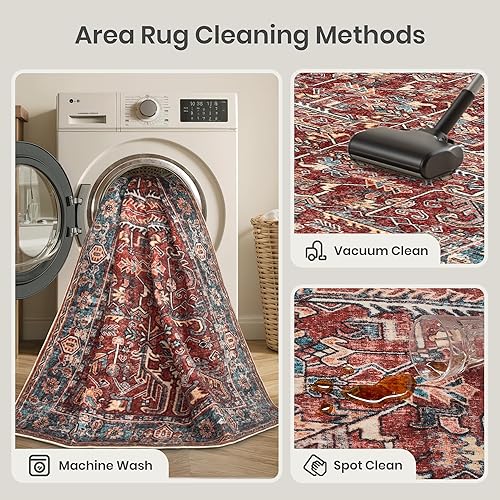 Miniatura 5 de Valenrug Alfombra lavable de 5 x 7 pies, ultrafina, colección antigua, resistente a las manchas, para sala de estar, dormitorio, alfombra vintage