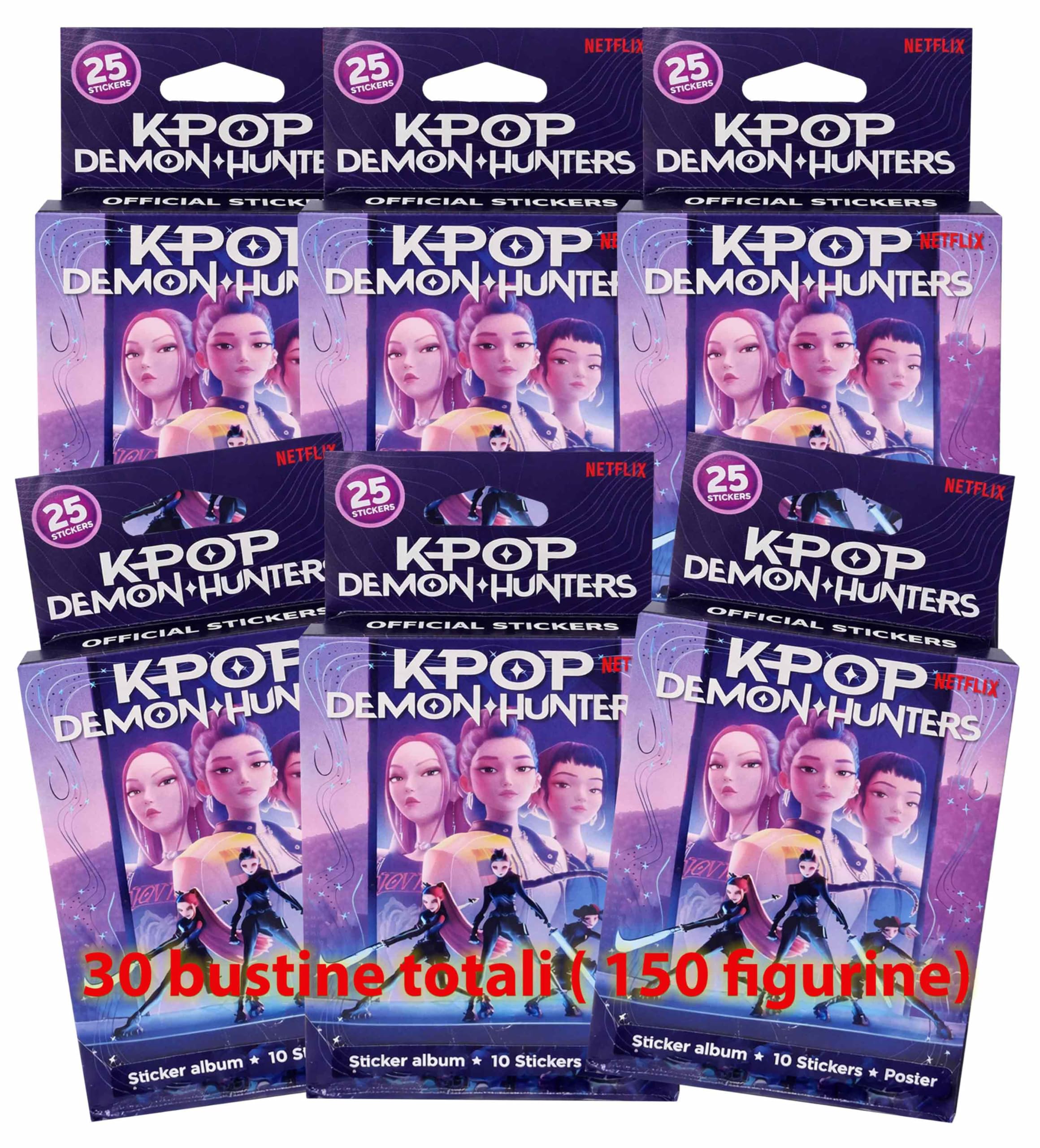 K-Pop Demon Hunters 6 Ecoblister Packs of 5 Sachets - Box Collection Sticker Cards, Official Figurines for K-Pop Demon Hunters Album