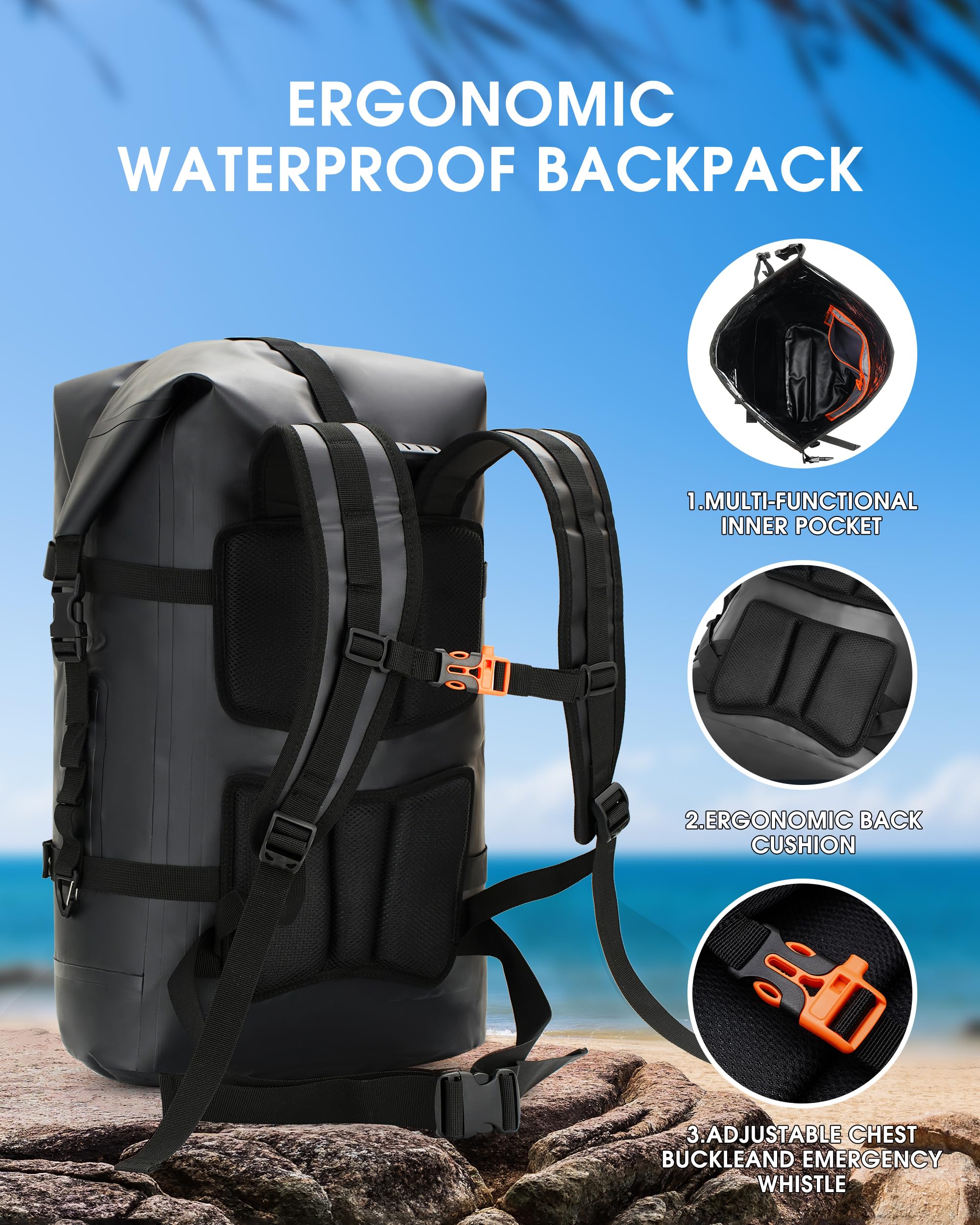 IDRYBAG Dry Bags Sac à Dos étanche pour Voyage Sacs étanches pour Kayak Sacs étanches pour Navigation de Plaisance Natation Voyage Paddle Boarding Sac à Dos étanche Submersible 35L/55L